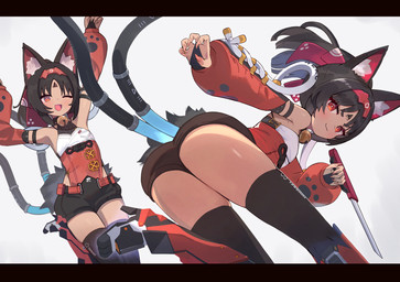 2_tails animal_ears bell bell_collar bottomwear clothed clothed_female clothed_humanoid clothing collar dark_body dark_skin female footwear fully_clothed fully_clothed_female fully_clothed_humanoid high_heels inner_ear_fluff knife multi_tail shoes shorts simple_background solo tail tuft white_background libre1907 mihoyo zenless_zone_zero nekomiya_mana animal_humanoid cat_humanoid felid felid_humanoid feline feline_humanoid humanoid mammal mammal_humanoid thiren 2025 hi_res