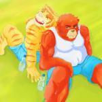 bear biceps body_markings brown_fur brown_nose bulge chubby clothing duo eyes_closed fangs feline frown fur grin juuichi male mammal markings morenatsu muscles open_mouth overweight pecs pink_nose pose rei-zuka shirt shorts sitting smile stripes tank_top teeth tiger tongue topless torahiko_ooshima yellow_fur
Rating: Safe
Score: 1
User: cole-nyaa
Date: December 21, 2013