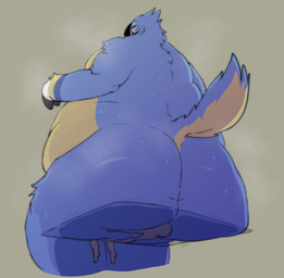 ambiguous_gender anthro beak belly big_belly big_butt blue_body blue_feathers blue_tail bodily_fluids butt duo facesitting feathers male male/ambiguous multicolored_body multicolored_feathers multicolored_tail musk obese obese_anthro obese_male overweight overweight_anthro overweight_male simple_background sitting_on_another sweat tail yellow_body yellow_eyes yellow_feathers yellow_tail loafbeaw breath_of_the_wild nintendo the_legend_of_zelda kass_(tloz) avian bird rito hi_res