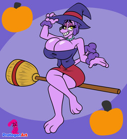 anthro big_breasts breasts broom cleaning_tool female food fruit fur gem hair holidays huge_breasts jewelry logo magic_user necklace pearl_(gem) pearl_necklace plant pumpkin purple_body purple_fur purple_hair solo witch yellow_eyes protagon halloween sheepish_(series) bun_(protagon) penelope_de_caniche canid canine canis domestic_dog lagomorph leporid mammal poodle rabbit 2025 artist_logo digital_media_(artwork) hi_res