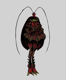 4_arms antennae_(anatomy) anthro crossed_arms crown exoskeleton female green_eyes hair headgear long_hair multi_arm multi_limb serious solo fdel_(artist) versus_(manga) roya_roach arthropod blattodean cockroach insect hi_res