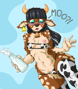 animal_noises animal_print animal_print_bikini animal_print_thigh_highs anthro bangs bell bell_collar bikini black_hair blue_eyes blush blush_lines bottle breasts brown_body brown_fur chest_tuft clothed clothing collar container cow_print cow_print_bikini cow_print_bra cow_print_legwear cow_print_panties cow_print_thigh_highs cowbell cowbell_collar ear_piercing ear_tag eye_patch_bikini fake_horns female food front_view fur hair horn inverted_nipples legwear looking_down looking_down_at_self milk milk_bottle milk_container mooing multicolored_body multicolored_fur navel neckwear nipple_outline nipple_slip nipples open_mouth pattern_bikini pattern_clothing pattern_legwear pattern_swimwear pattern_thigh_highs piercing simple_background small_breasts solo straight_hair surprised swimwear text thick_thighs thigh_highs tuft two-piece_swimsuit two_tone_body two_tone_fur wardrobe_malfunction wide_hips roodyyelen cervine deer mammal 2025 digital_drawing_(artwork) digital_media_(artwork) hi_res