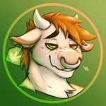 anthro facial_piercing fur green_eyes horn light nose_piercing nose_ring piercing ring_piercing smile solo cynicalstarr bovid bovine cattle mammal 1:1 2021 artist_name hi_res lighting shaded signature