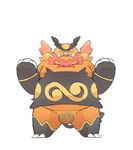 2024 anthro balls belly big_belly black_body emboar flaccid generation_5_pokemon genitals ginsingoo1 kemono male micropenis moobs nintendo nipples orange_body overweight overweight_male penis pokemon pokemon_(species) simple_background small_penis solo white_background