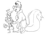 adult_on_young age_difference anthro bathrobe clothed clothing duo finger_on_chin flirting hat headgear headwear heart_eyes heart_symbol male male/male propositioning robe tail young igotdragons camp_lazlo cartoon_network looney_tunes warner_brothers lazlo_(camp_lazlo) pepe_le_pew haplorhine mammal mephitid monkey primate skunk hi_res monochrome