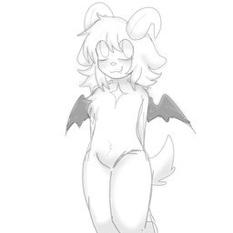 ambiguous_gender anthro bat_wings blush dragon_wings female horn looking_at_viewer male membrane_(anatomy) membranous_wings navel null pose solo standing wings cardkins batehel_(cardkins) unknown_species 1:1 greyscale hi_res monochrome sketch