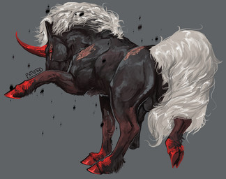 animal_genitalia animal_penis balls black_body black_fur black_penis cloven_hooves equine_genitalia equine_penis erection feral fur genitals grey_background hair hooves horn looking_at_viewer looking_back looking_back_at_viewer male male_feral mane penis quadruped red_body red_eyes red_fur scar simple_background solo standing tail white_hair i-psilone mythology equid equine mammal mythological_creature mythological_equine unicorn 2020