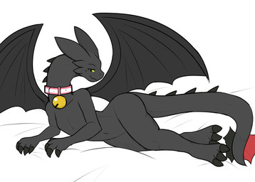 3_toes 4_fingers anthro anthrofied bell bell_collar biped black_body black_claws claws collar collar_only crossgender feet female fingers flat_chested green_eyes long_tail lying membrane_(anatomy) membranous_wings mostly_nude_anthro navel neck_spikes no_sclera nude on_side pink_collar simple_background snout solo spiked_tail spikes spikes_(anatomy) suggestive_pose tail tapering_tail toes wings chabooey dreamworks european_mythology how_to_train_your_dragon mythology toothless toothless_gf_(chabooey) dragon fury_(httyd) mythological_creature mythological_scalie scalie western_dragon digital_drawing_(artwork) digital_media_(artwork) english_description hi_res