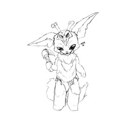 anthro big_ears big_fangs big_tail black_eyes bone clothing fangs fluffy_body fluffy_legs looking_at_viewer male melee_weapon polearm scythe sharp_fangs short_body simple_background skull skull_accessory smile standing tail teeth thong underwear weapon white_background loki0798 league_of_legends riot_games tencent gnar_(lol) yordle 1:1 hi_res monochrome