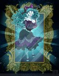 alternative_fashion anthro blue_hair clothing curly_hair dress female fur goth gothic_lolita hair holidays j-fashion lolita_(fashion) long_hair mirror ribbons solo victorian victorian_goth white_body white_fur celestbrook halloween lagomorph leporid mammal rabbit hi_res