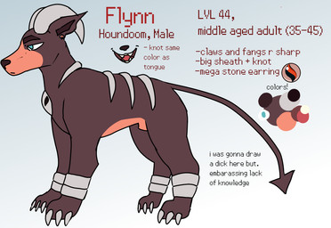 animal_genitalia bone claws ear_piercing ear_ring genitals male neutral_expression piercing ring_piercing sheath skull solo text snuffkitt3n nintendo pokemon flynn_(snuffkitt3n) generation_2_pokemon houndoom pokemon_(species) 2023 english_text model_sheet