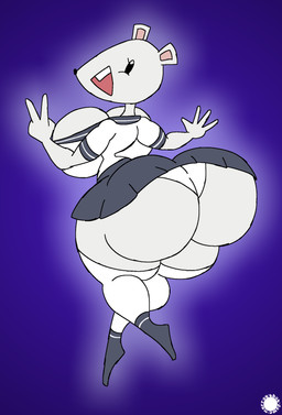 4_fingers anthro asian_clothing back_boob big_breasts big_butt bottomwear breasts bubble_butt butt clothing curvy_figure east_asian_clothing eyelashes female fingers footwear fur gesture glistening glistening_eyes hand_gesture hourglass_figure huge_butt japanese_clothing japanese_school_uniform legwear logo open_mouth open_smile school_uniform serafuku shoes skirt small_waist smile socks solo spherical_breasts text thick_thighs thigh_highs thigh_socks underwear uniform v_sign wasp_waist white_body white_fur wide_hips thatdawgmurray my_hero_academia principal_nezu mammal mouse murid murine rodent aliasing artist_logo artist_name digital_media_(artwork) hi_res signature