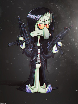 alternative_fashion anthro black_hair bloodshot_eyes bottomless clothed clothing dual_wielding goth gun hair holding_gun holding_object holding_ranged_weapon holding_weapon jacket long_hair male ranged_weapon shirt submachine_gun t-shirt topwear uzi weapon shadman hatred_(video_game) nickelodeon spongebob_squarepants squidward's_suicide notim_portant_(hatred) squidward_tentacles aquatic cephalopod coleoid mollusk octopodiform octopus 2017 hi_res