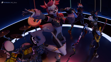 anthro bass_guitar drum drum_set electronics female female_anthro group guitar keyboard_instrument keytar microphone musical_instrument percussion_instrument plucked_string_instrument scenery string_instrument mg_shiro epic_games fortnite kimiko_five-tails nyangelica pack_leader_highwire raven_team_leader bear canid canine canis fox human mammal wolf 16:9 3d_(artwork) 4k absurd_res blender_(artwork) digital_media_(artwork) hi_res widescreen
