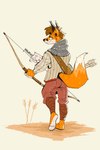 anthro arrow_(weapon) arrows barefoot bow_(weapon) brown_hair ears_up feet fox_tail fur hair holding_bow_(weapon) holding_object holding_ranged_weapon holding_weapon looking_forward male orange_body orange_fur ranged_weapon smile solo tail weapon bartek22 mawkvlt chris_the_fox_(bartek22) canid canine fox mammal 2:3 hi_res