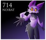 anthro anthrofied black_body black_fur border breasts cheek_tuft chest_tuft facial_tuft featureless_breasts featureless_crotch female fur navel nude orange_eyes pokemorph purple_body purple_fur simple_background smile solo tuft white_border wings inget nintendo pokemon bat generation_6_pokemon mammal noibat pokemon_(species) digital_media_(artwork) hi_res