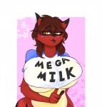 anthro big_breasts blush breasts brown_hair clothed clothing eyebrows eyelashes female fur hair huge_breasts red_body red_fur shirt simple_background solo text text_on_clothing text_on_shirt text_on_topwear tongue tongue_out topwear yellow_eyes slickerwolf mega_milk franchesca_(garasaki) canid canine fox mammal 2019 digital_media_(artwork) english_text meme