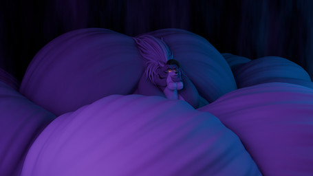 anthro big_muscles black_hair brute brutification clothed clothing female hair huge_muscles hyper hyper_muscles lips long_hair muscular muscular_anthro pec_cleavage pecs purple_body sharp_teeth smile solo striated_muscles strong_chin strong_female teeth thick_lips topless trapezius white_hair yellow_eyes squirrelhunk five_nights_at_freddy's five_nights_at_freddy's:_security_breach scottgames steel_wool_studios roxanne_wolf canid canine canis mammal wolf 16:9 2026 3d_(artwork) 4k absurd_res bust_portrait digital_media_(artwork) hi_res portrait widescreen