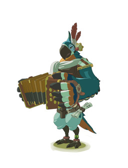 anthro bandoneon barefoot belt biped clothed clothing feathers feet flower holding_musical_instrument holding_object looking_at_viewer male multicolored_body multicolored_feathers musical_instrument plant scarf scroll simple_background solo standing white_background yellow_eyes tigrestoku breath_of_the_wild nintendo the_legend_of_zelda kass_(tloz) avian bird rito hi_res