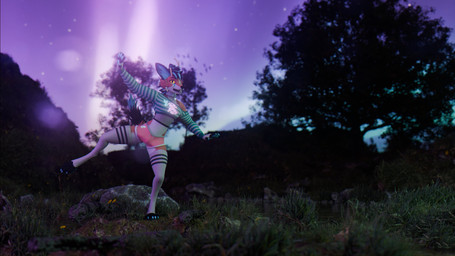 anthro clothed clothing dancing femboy grass horn legwear male outside plant rock solo thigh_highs tree wings sanythefox sany_van_fox lagomorph mammal wolpertinger 16:9 3d_(artwork) 4k absurd_res digital_media_(artwork) hi_res widescreen