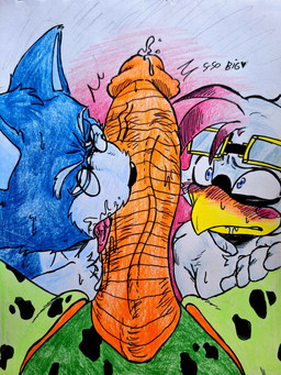 anthro blush genitals group licking machine male male/male nervous oral penile penis penis_lick questionable_consent sex tongue trio canstraw dragon_ball sega sonic_the_hedgehog_(series) cell_(dragon_ball) imperfect_cell king_furry simon_(salurncat) android animal_humanoid avian bird cat_humanoid cockatiel cockatoo felid felid_humanoid feline feline_humanoid humanoid mammal mammal_humanoid parrot robot 3:4 absurd_res hi_res