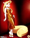 3_toes 4_fingers alternate_costume anthro bedroom_eyes big_tail biped blonde_hair cheek_tuft classy clothed clothing dress eyelashes eyeshadow facial_tuft feet female fingers fluffy fluffy_tail footwear fully_clothed fur glistening glistening_clothing glistening_dress gold_dress gold_eyeshadow hair hand_on_hip hashtag high_heels leaning_against_wall lipstick long_hair looking_at_viewer makeup mule_heels narrowed_eyes pink_nose red_lipstick seductive shoes solo tail toeless_footwear toeless_shoes toes tuft white_body white_fur yellow_tail furboz animaniacs warner_brothers minerva_mink mammal mink mustelid musteline true_musteline 2021 full-length_portrait portrait