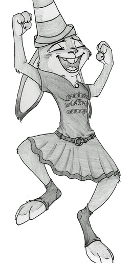 anthro belt blush buckteeth clothing drunk eyes_closed female fur happy long_ears solo substance_intoxication teeth traffic_cone shadow-gate ziegelzeig disney zootopia judy_hopps lagomorph leporid mammal rabbit absurd_res hi_res