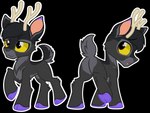 antlers black_body black_ears black_fur black_nose black_tail brown_eyes cloven_hooves feral fur grey_body grey_ears grey_fur grey_tail head_tuft hooves horn male mouth_closed multicolored_body multicolored_ears multicolored_fur open_mouth outline pink_inner_ear pink_tongue purple_hooves raised_leg scut_tail short_tail simple_background snout solo tail tan_antlers tongue transparent_background tuft two_tone_body two_tone_ears two_tone_fur two_tone_tail underhoof white_outline yellow_sclera sherathoz hasbro my_little_pony fan_character deer mammal alpha_channel hi_res multiple_images