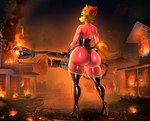 anthro big_butt black_boots black_clothing black_footwear black_latex blonde_hair boots butt clothing female fire flamethrower footwear gloves hair handwear high_heeled_boots high_heels latex latex_clothing legwear looking_at_viewer multicolored_hair orange_hair ranged_weapon red_latex shoes skinsuit skintight_suit tail tail_wraps thick_thighs thigh_boots thigh_highs tight_clothing town two_tone_hair weapon wraps transfaled friendship_is_magic hasbro my_little_pony team_fortress_2 valve pyro_(team_fortress_2) spitfire_(mlp) wonderbolts_(mlp) equid equine mammal hi_res