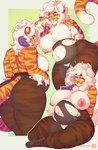 anthro areola belly big_belly big_breasts big_butt braided_hair breasts butt clothing curvy_figure feet female fingers fur hair hand_on_own_belly highlights_(coloring) huge_breasts legwear long_hair multicolored_body multicolored_fur nipple_piercing nipple_ring nipples orange_body orange_fur pantyhose piercing pink_areola pink_nipples pregnant pregnant_anthro pregnant_female purple_highlights ring_piercing solo standing striped_body striped_fur stripes text thick_thighs toes torn_clothing translucent translucent_clothing voluptuous white_body white_fur white_hair wide_hips yellow_eyes buxbi patreon buxbi_(character) felid mammal pantherine tiger 2024 hi_res signature url watermark