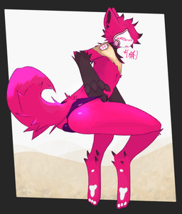 blush blush_lines butt clothed clothing dialogue fluffy fluffy_tail machine male panties pawpads paws protogen_armor protogen_visor simple_background solo tail underwear plexiguru protogen hi_res sketch