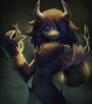 accessory anthro black_body black_fur black_sclera braided_hair chain claws cuff_(restraint) finger_claws fur gold_(metal) gold_chain hair hair_accessory horn jewelry male red_eyes restraints shackles slave solo kyveri rafel_the_pure demon digital_media_(artwork) hi_res