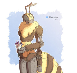 4_arms 4_fingers arthropod_abdomen exoskeleton female fingers flower holding_arm holding_flower holding_object mandibles multi_arm multi_eye multi_limb neck_tuft plant simple_background solo standing tuft warjenkins animal_humanoid arthropod arthropod_humanoid humanoid hymenopteran insect insect_humanoid 2025 absurd_res colored digital_media_(artwork) hi_res signature