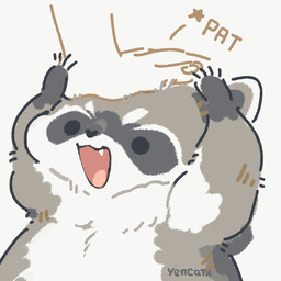 ambiguous_gender black_eyes chibi cute_fangs daww dot_eyes duo fangs feral fur grey_body grey_fur headpat humanoid_hands patting short_snout simple_background simple_eyes snout solo_focus teeth white_background white_body yencatx mammal procyonid raccoon 1:1 2021 digital_media_(artwork) signature