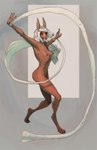 accessory anthro breasts brown_body brown_fur dancing digitigrade female fur hair hair_accessory navel navel_piercing nipple_piercing nipples nude nude_anthro nude_female piercing silk silk_dancing simple_background solo white_hair lethal_doors jesenna_(maaarked_one) anubian_jackal canid canine canis jackal mammal digital_media_(artwork) full-length_portrait hi_res portrait