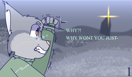 angry anthro bodily_fluids clenched_teeth clothing fur grey_body grey_fur holding_object holding_weapon male pink_nose simple_background snow solo sweater tears teeth text topwear venom_injector weapon whiskers yellow_eyes mattdraws7 disney zootopia pawbert_lynxley canada_lynx felid feline lynx mammal comic