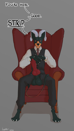animal_genitalia animal_penis balls bulge canine_genitalia canine_penis clothing genitals male penis sheath sitting solo suit joerat nintendo pokemon canid canine generation_2_pokemon houndoom mammal pokemon_(species) absurd_res hi_res