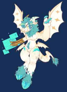 anthro blue_body blue_fur fangs fur male membrane_(anatomy) membranous_wings prosthetic prosthetic_limb scar tail tan_body technology teeth wings paleokin mythology bovid caprine dragon goat mammal mythological_creature mythological_scalie scalie alpha_channel trans_(lore) trans_man_(lore)