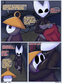 age_difference anthro big_breasts big_butt black_body breasts butt clothing dialogue duo exoskeleton face_on_breast female folds genitals hug lingerie male male/female nipples simple_background size_difference text thick_thighs undressing_self vulva young young_male pixelt hollow_knight:_silksong hollow_knight_(franchise) team_cherry hornet_(hollow_knight) sherma_(hollow_knight:_silksong) arachnid arthropod humanoid insect spider 3:4 absurd_res comic hi_res partially_translated spanish_text translation_request