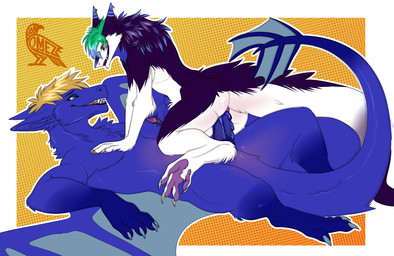 anal anthro claws erection feral fur genitals hair lying male nude on_bottom on_top open_mouth penetration penile penis sex smile tail teeth tongue vaginal vulva wings omez mythology dragon mythological_creature mythological_scalie scalie sergal slit_(disambiguation)