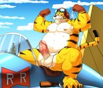 anthro balls biped cloud drunk erection genitals male moobs musclegut muscular nipples outside overweight overweight_male penis sitting smile solo substance_intoxication seyrmo dragon_ball captain_yellow felid mammal pantherine tiger 2024 hi_res