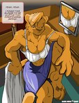 anthro biceps bottomwear bra clothed clothing english_text felid female gnaw hazel_weiss lion mammal muscular muscular_anthro muscular_female pantherine skirt solo tail text topless underwear