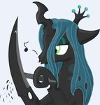 blade blade_arm female feral file green_eyes green_hair hair hole_(anatomy) horn long_hair simple_background solo trypophobia what_has_magic_done whistling white_background third-party_edit wolferahm friendship_is_magic hasbro my_little_pony queen_chrysalis_(mlp) arthropod changeling