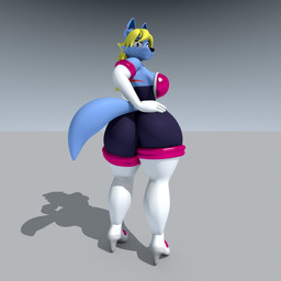 alternate_costume anthro big_butt blonde_hair blue_body blue_fur butt cosplay female fur gradient_sky grey_eyes hair hand_on_butt looking_at_viewer looking_back markings red_markings red_stripes simple_background sky smile smiling_at_viewer solo stripes getboingedmydude sega sonic_the_hedgehog_(series) aries_passadar rouge_the_bat canid canine canis mammal wolf 1:1 3d_(artwork) absurd_res digital_media_(artwork) hi_res