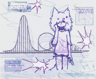 amusement_ride anthro bottomwear box_cutter clothing collar female fur knife roller_coaster self-harm shirt shorts solo t-shirt text topwear white_body white_fur xsallysequel euthanasia_coaster domestic_cat felid feline felis mammal tabby_cat english_text hi_res