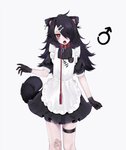 band-aid bandage black_hair clothed clothing collar crossdressing ear_piercing ear_ring femboy gloves hair hair_over_eye handwear leash long_hair looking_at_viewer maid_uniform male one_eye_obstructed open_mouth piercing red_eyes ring_piercing simple_background solo tongue tongue_piercing uniform ompf animal_humanoid cat_humanoid felid felid_humanoid feline feline_humanoid humanoid mammal mammal_humanoid digital_media_(artwork) hi_res shaded