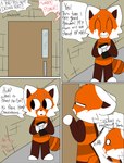 anthro blush curious dialogue door eyes_closed fur investigating male open_mouth orange_body simple_background solo speech_bubble spying surprised_expression surprised_face tail text white_body young young_anthro young_male koredex ailurid mammal red_panda absurd_res comic digital_media_(artwork) english_text hi_res