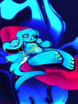 ambiguous_gender anthro blue_background blue_body blue_fur candy chair dessert ear_piercing female food fur furniture gold_(metal) gold_jewelry gummy_(food) half-closed_eyes jewelry multiple_piercings narrowed_eyes piercing ring shark_tail simple_background smile solo triangle_(shape) 6unny fish food_creature gummy_creature lagomorph leporid living_candy mammal marine rabbit shark 3:4 hi_res