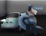 anthro big_breasts big_butt breasts butt car clothing compact_car curvy_figure female looking_at_viewer looking_back parking_lot simple_background smile smiling_at_viewer solo thick_thighs vehicle voluptuous wide_hips photolol.03 bmw bmw_isetta reptile scalie hi_res