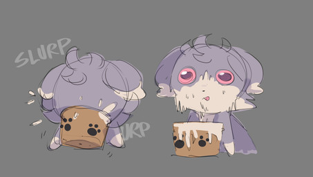 ambiguous_gender container cup disposable_cup eating eating_food fur grey_body grey_fur humor messy_eater messy_fur pink_eyes pupils purple_pupils shitpost simple_background slurping solo sound_effects tongue tongue_out watermystic277 nintendo pokemon espurr generation_6_pokemon pokemon_(species) 2025 digital_drawing_(artwork) digital_media_(artwork) meme multiple_scenes shaded